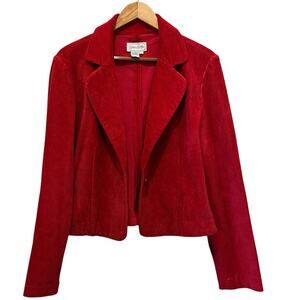 LIVE A LITTLE Corduroy Red Blazer Jacket Large One Button Crop Short Vtg Retro